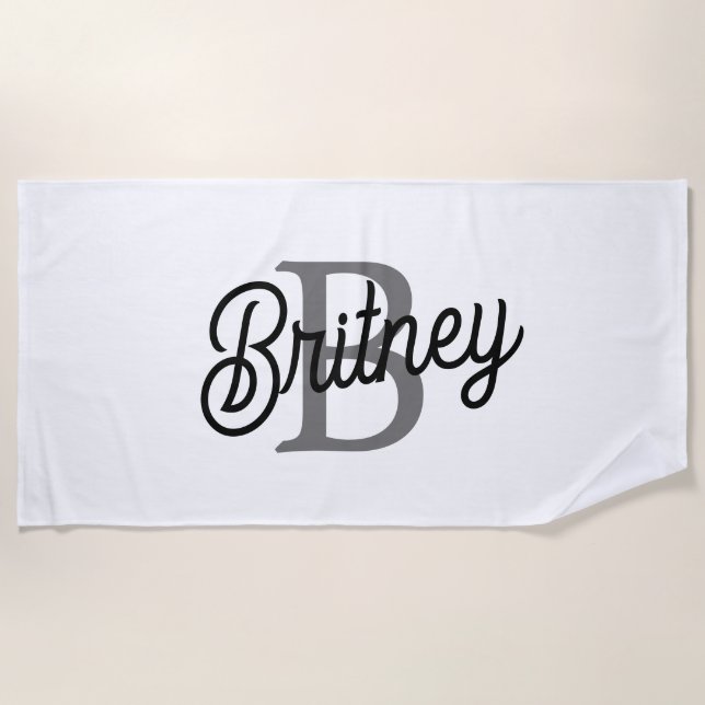 Modernes, elegantes Monogramm Name Schwarz Graue S Strandtuch (Vorderseite)
