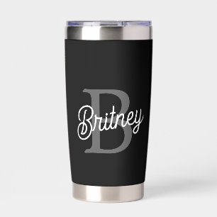 Modernes, elegantes Monogramm Name Schwarz Graue S Thermobecher