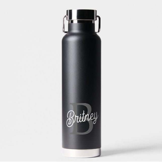 Modernes, elegantes Monogramm Name Schwarz Graue S Trinkflasche (Vorne)