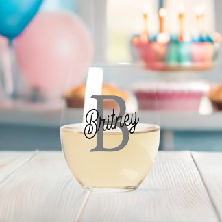 Modernes, elegantes Monogramm Name Schwarz Graue S Weinglas Ohne Stiel