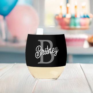 Modernes, elegantes Monogramm Name Schwarz Graue S Weinglas Ohne Stiel
