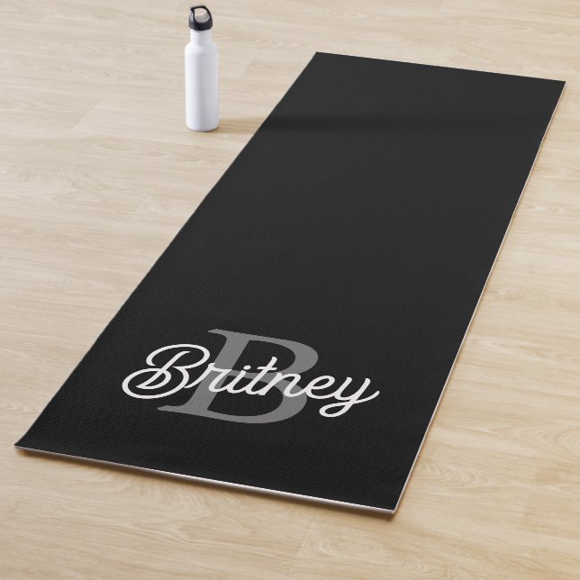 Modernes, elegantes Monogramm Name Schwarz Graue S Yogamatte (Beispiel)