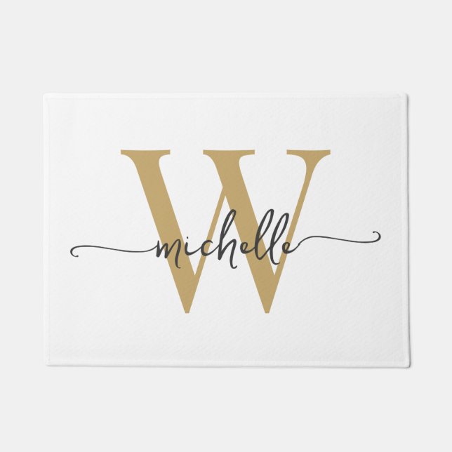 Modernes, elegantes Monogramm Name Script Fußmatte (Vorderseite)