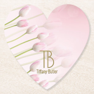 Modernes, elegantes Monogramm Pulver Pink Tulips P Untersetzer