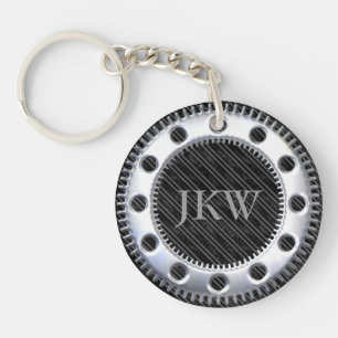 Modernes, elegantes Monogramm schwarz und grau ges Schlüsselanhänger