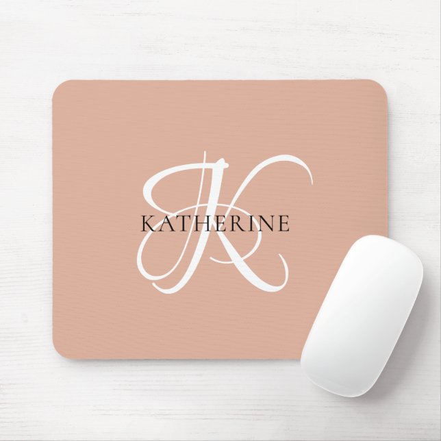 Modernes, elegantes Monogramm-Skript Rosa Mousepad (Mit Mouse)
