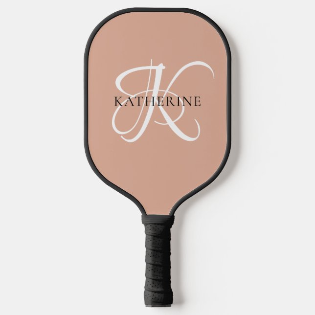 Modernes, elegantes Monogramm-Skript Rosa Pickleball Schläger (Vorderseite)
