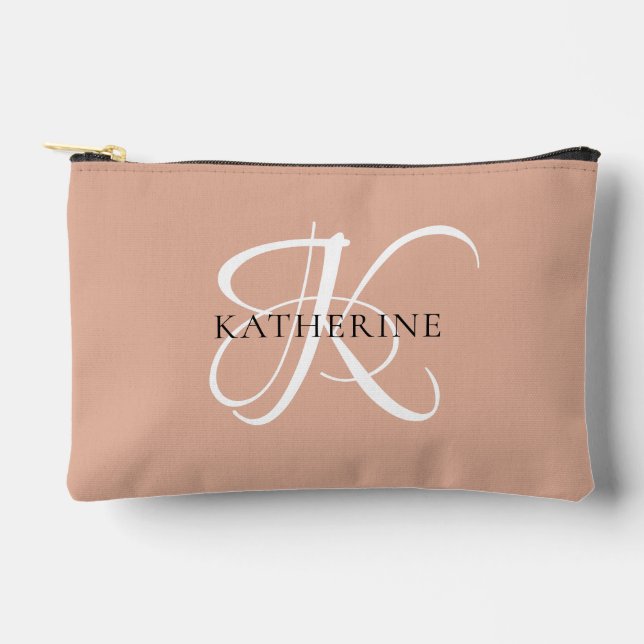 Modernes, elegantes Monogramm-Skript Rosa Zubehörtasche (Vorderseite)