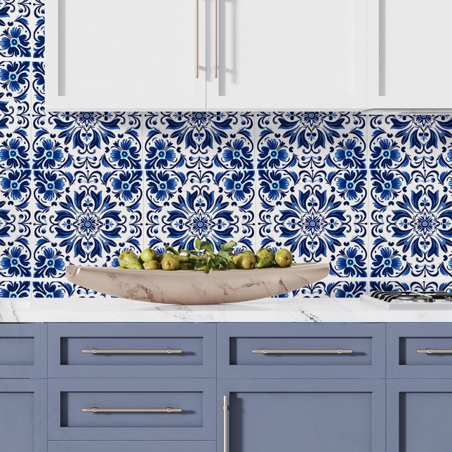 Modernes elegantes Muster spanisches Azulejo Dekor Fliese (Modern Elegant Pattern Spanish Azulejo Decor Blue Ceramic Tile)