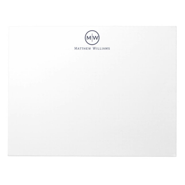 Modernes elegantes Navy Blue Circle Monogram Notizblock (Vorderseite)