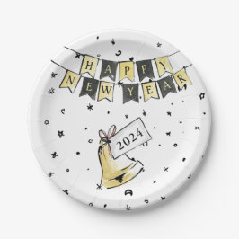 Modernes elegantes New Year Black Gold Party Pappteller