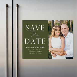 Modernes elegantes Olive Green Foto Save the Date Magneteinladung