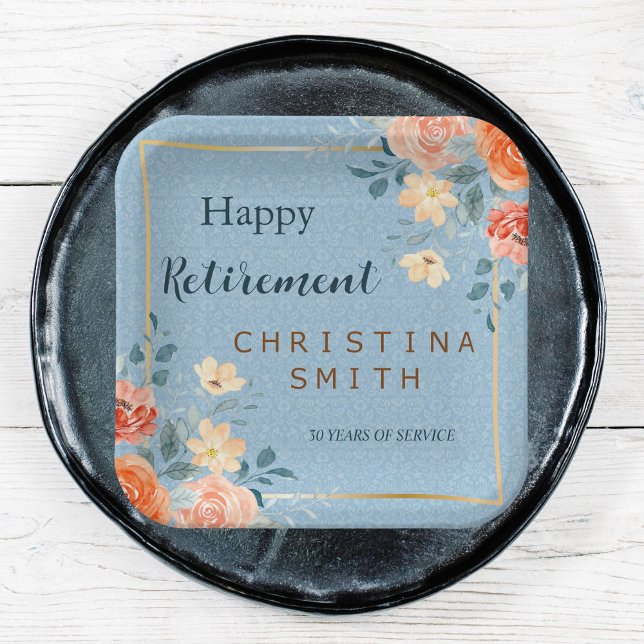 Modernes elegantes Party für Blumenbeete Pappteller (Modern Elegant Floral Watercolor Retirement Party Paper Plates)