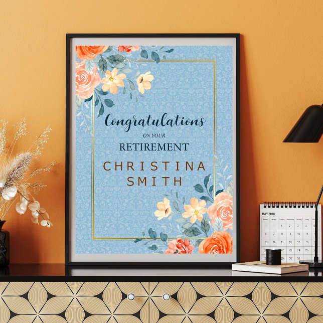 Modernes elegantes Party für Blumenbeete Poster (Modern Elegant Floral Watercolor Retirement Party Poster)