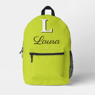 Modernes, elegantes, pear gelb-grünes Monogramm Bedruckter Rucksack