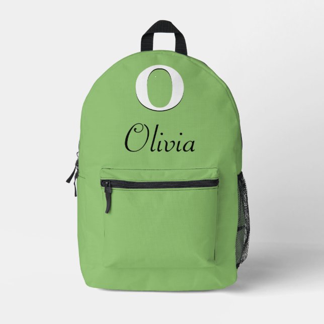Modernes, elegantes Pistachio Monogram Bedruckter Rucksack (Vorderseite)
