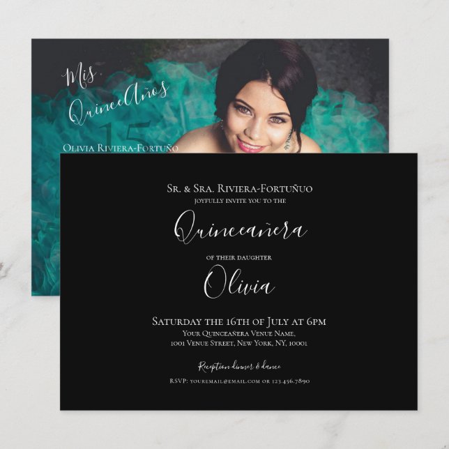 Modernes Elegantes Quinceanera 15. Geburtstag Foto Einladung (Vorne/Hinten)