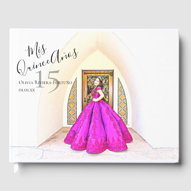 Modernes Elegantes Quinceanera 15. Geburtstag Foto Gästebuch (Vorderseite)