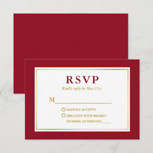 Modernes elegantes Red White Gold RSVP Karte