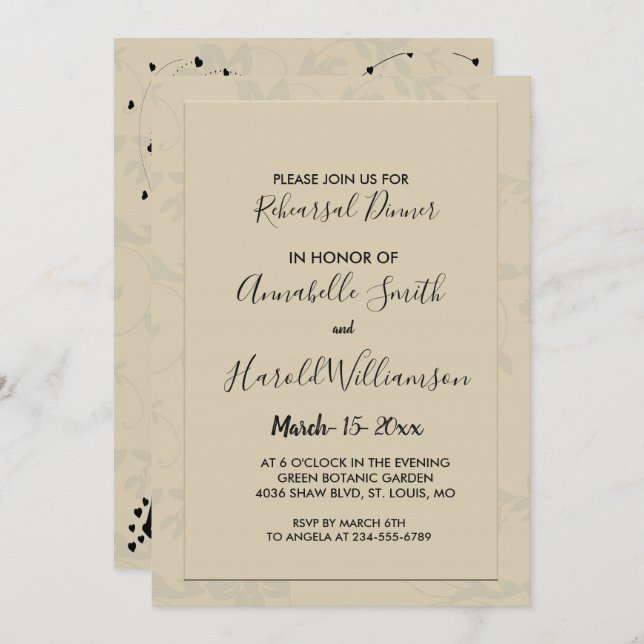 Modernes Elegantes Romantisches Probe Dinner Einladung (Vorne/Hinten)