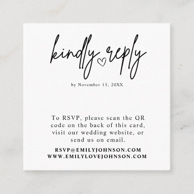 Modernes elegantes Romantisches QR Code Wedding RS Begleitkarte (Vorderseite)