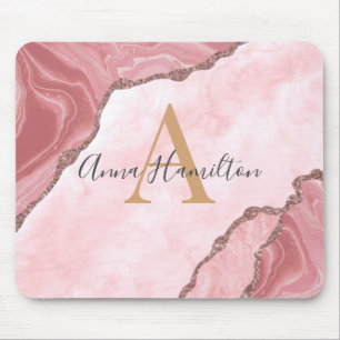 Modernes elegantes Rosa-Agate-Geode Monogram Mou Mousepad