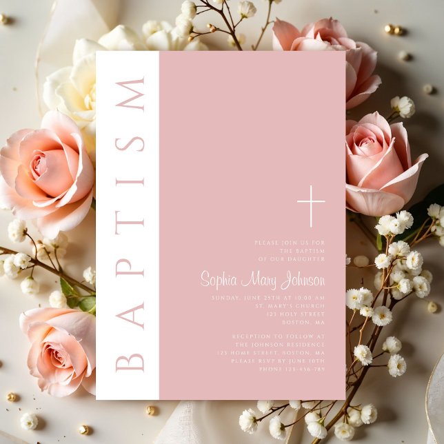 Modernes elegantes Rosa Cross Girl Einladung (Modern Elegant Blush Pink Cross Girl Invitation)