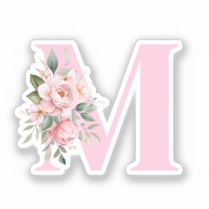 Modernes, elegantes rosa, florales Monogramm Aufkleber