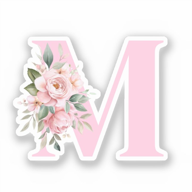 Modernes, elegantes rosa, florales Monogramm Aufkleber (Vorderseite)