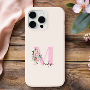 Modernes, elegantes rosa, florales Monogramm iPhone 16 Pro Max Hülle