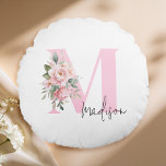 Modernes, elegantes rosa, florales Monogramm Rundes Kissen<br><div class="desc">Entwerfen Sie Ihr eigenes personalisiertes Kissen mit einem individuellen Buchstaben-Initial-Monogramm mit elegantem Aquarellbouquet und modernem Typografie-Design.</div>