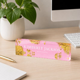 Modernes elegantes rosa Goldschreibtisch Namenspla Namensplakette