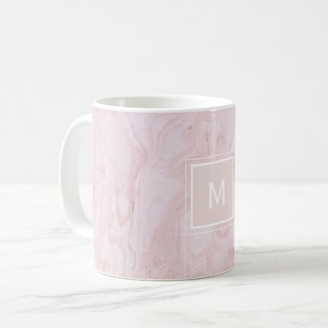 Modernes, elegantes rosa Marmormongramm Kaffeetasse (Vorderseite Links)