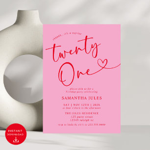 Modernes, elegantes Rosa Party 21. Geburtstag Einladung