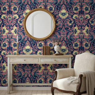 Modernes elegantes rosa und blaues Blumenbarock Tapete