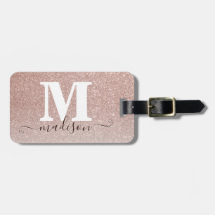 Modernes, elegantes Rose Gold Glitzer Script Monog Gepäckanhänger