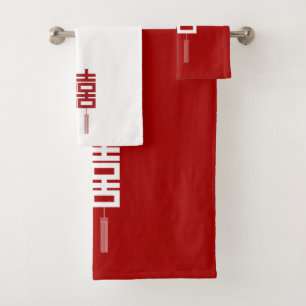 Modernes, elegantes Rot-Weiß-Doppel-Glück Badhandtuch Set