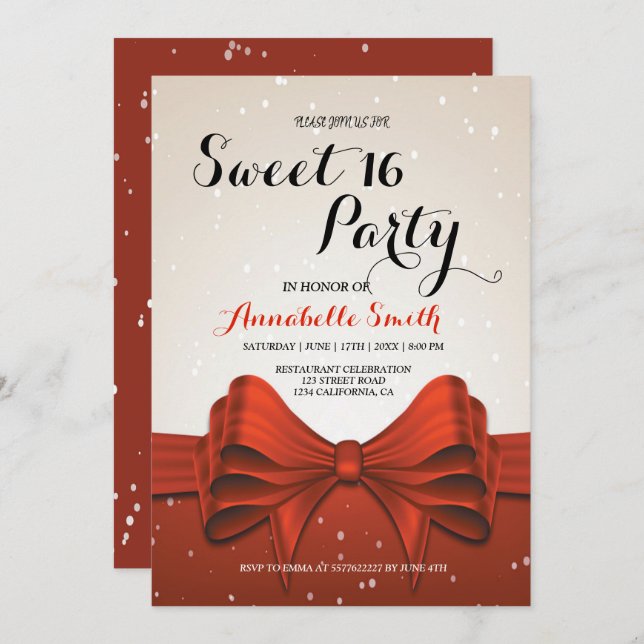 Modernes, elegantes, rotes Band süß 16 Einladung (Vorne/Hinten)