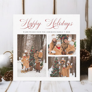 Modernes, elegantes Rotes Script Happy Holidays 3 Feiertagskarte