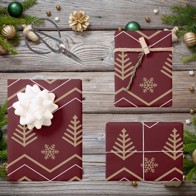Modernes elegantes, rotes und goldenes Weihnachtsb Geschenkpapier Set (Von Creator hochgeladen)
