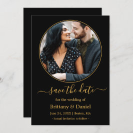 Modernes, elegantes Round Foto Frame Black Gold Save The Date