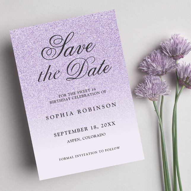 Modernes, elegantes, Save the Date lila Sweet 16 (Von Creator hochgeladen)