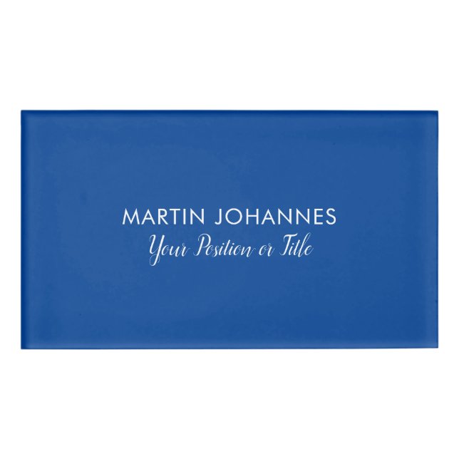 Modernes Elegantes Schlicht Stilvolles Blau Minima Namenschild (Vorderseite)