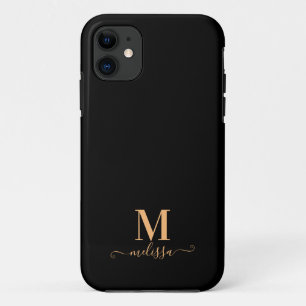 Modernes, elegantes Schwarz-Gold-Mit Monogramm Case-Mate iPhone Hülle