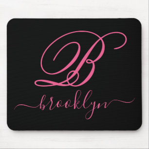 Modernes elegantes Schwarz Rosa handschriftlich Mi Mousepad