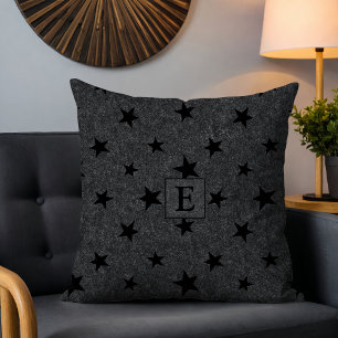 Modernes elegantes Schwarz-Sterne-Muster-Monogramm Kissen
