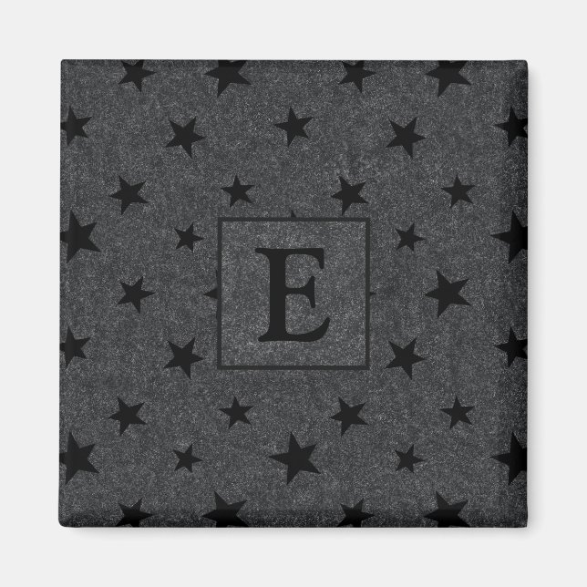 Modernes elegantes Schwarz-Sterne-Muster-Monogramm Magnet (Vorne)