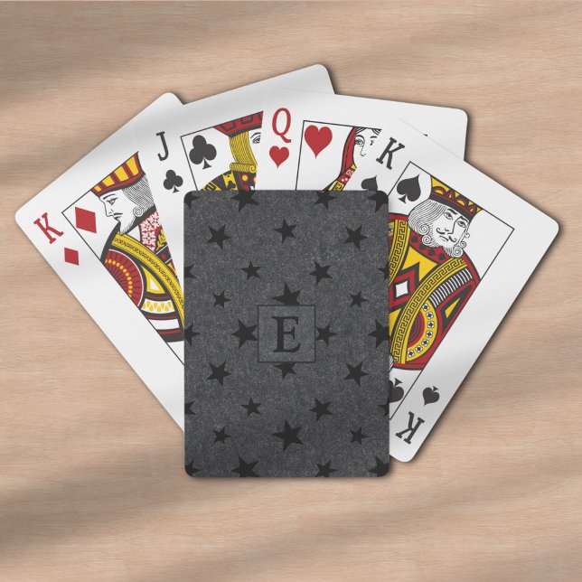 Modernes elegantes Schwarz-Sterne-Muster-Monogramm Spielkarten (Von Creator hochgeladen)