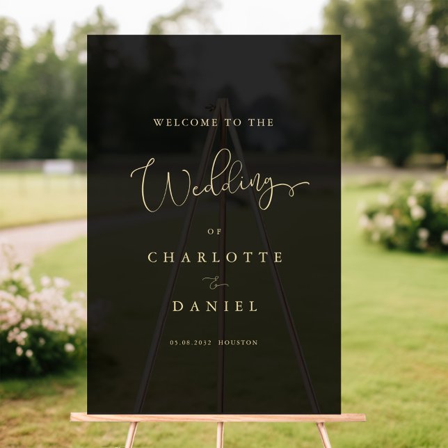 Modernes, elegantes, schwarz-transparentes Skript, Acrylschild (WELCOME! Elegant, Black ,Transparent, Wedding Acrylic Sign)