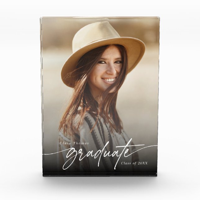 Modernes elegantes Schwarz-Weiß-Graduate-Foto Fotoblock (Vorderseite)